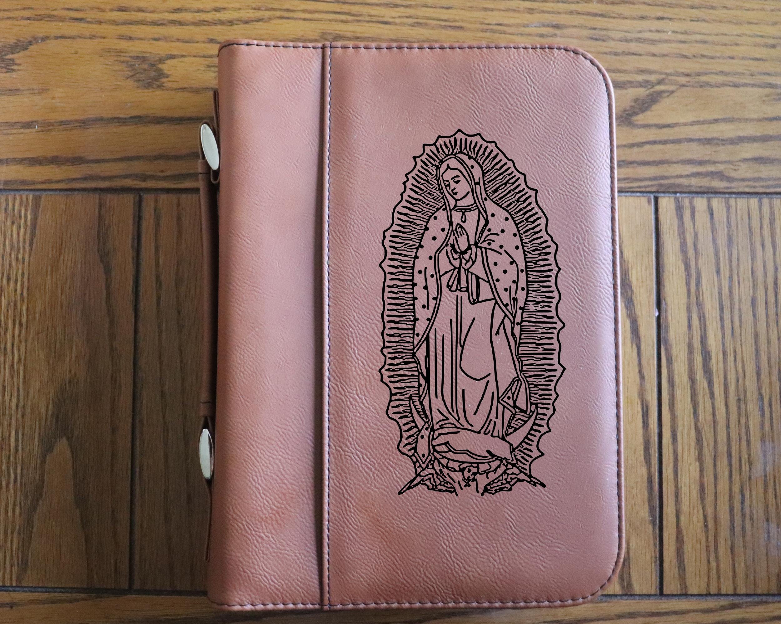 Our Lady of Guadalupe Bible Cover – Small Engraved Leatherette (6.75” x 9.25”)