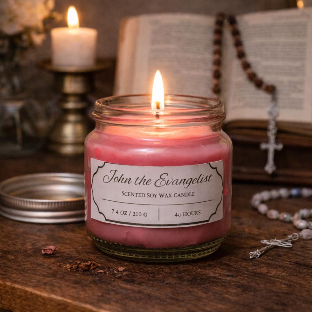 John the Evangelist Apple Candle – 8 oz Soy Mason Jar (40+ Hour Burn)