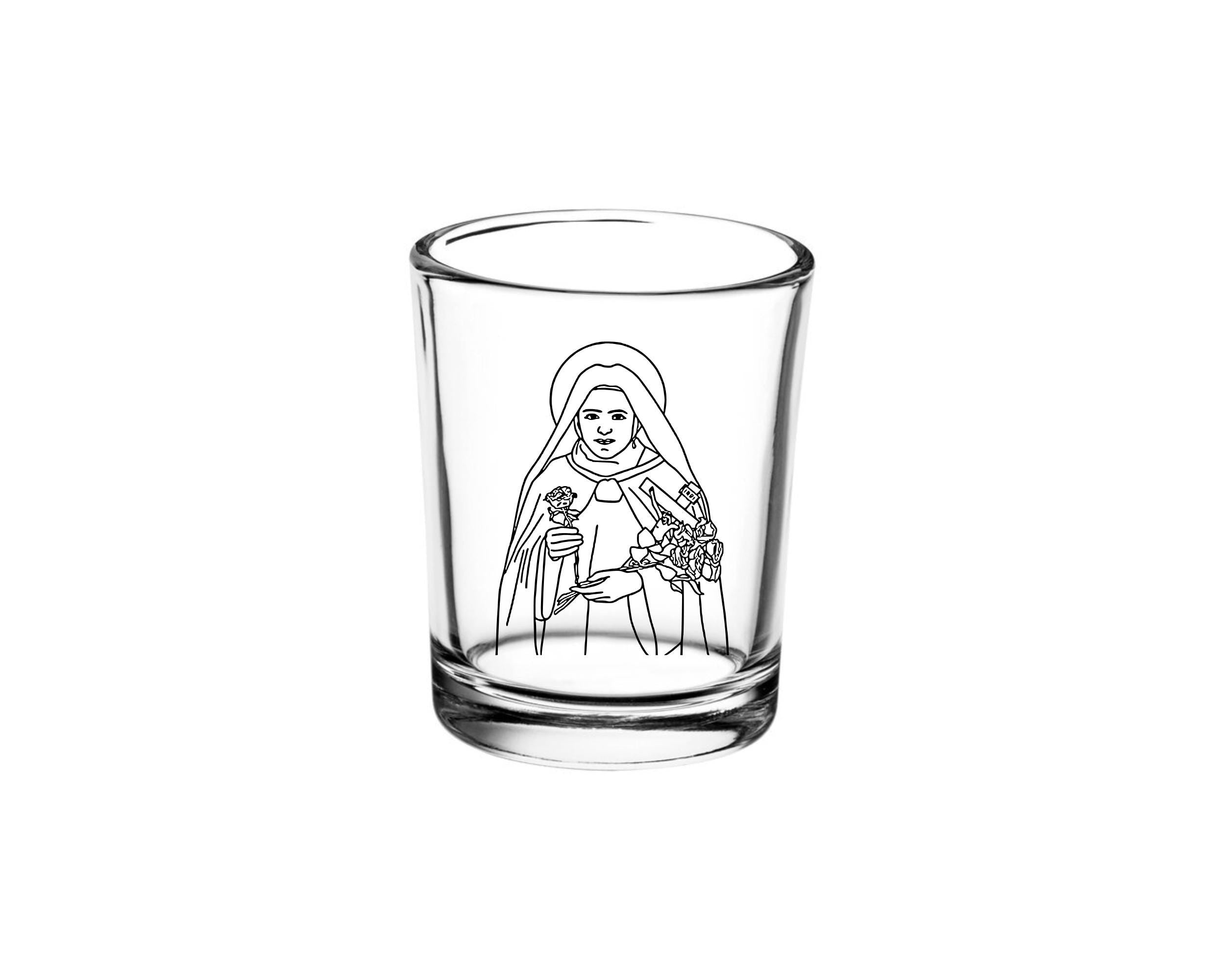 St. Therese of the Child Jesus Glass Votive Holder – Little Flower Candle – Includes Pure Beeswax Candle