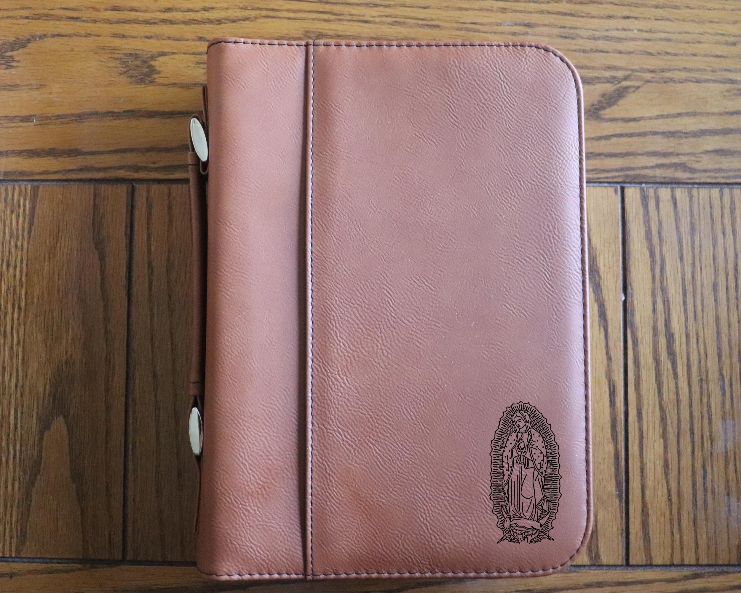 Our Lady of Guadalupe Bible Cover – Small Engraved Leatherette (6.75” x 9.25”)