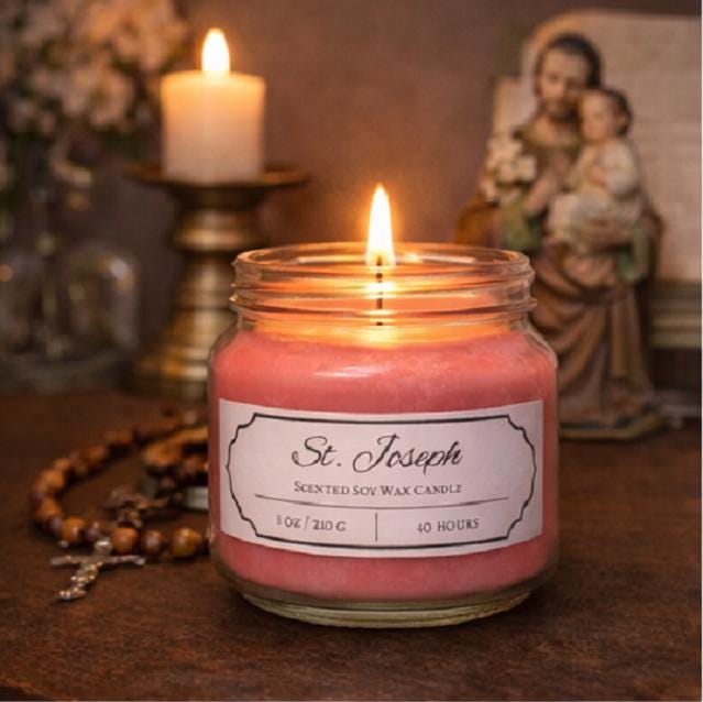 St. Joseph Sandalwood Candle – 8 oz Soy Mason Jar (40+ Hour Burn)