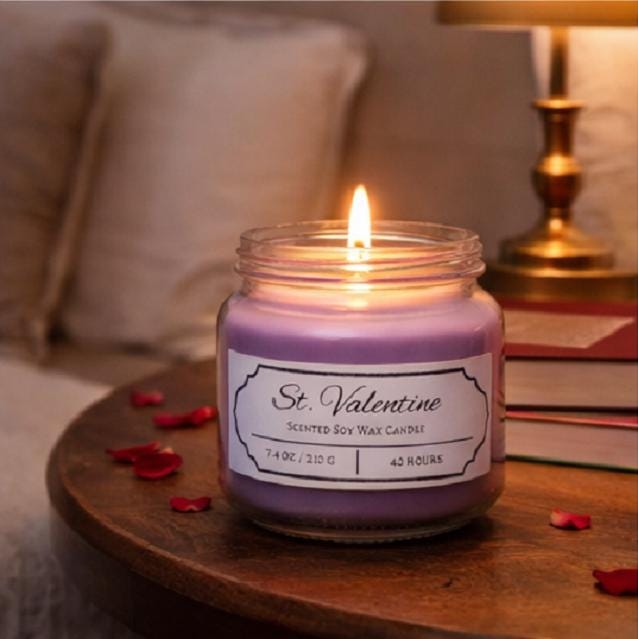 St. Valentine Lavender Candle – 8 oz Soy Mason Jar (40+ Hour Burn)